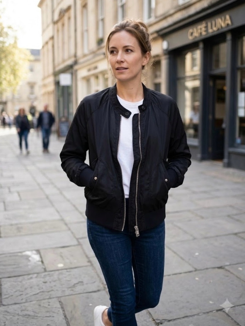 Free People Black Bomber Jacket with Ribbed Hem
